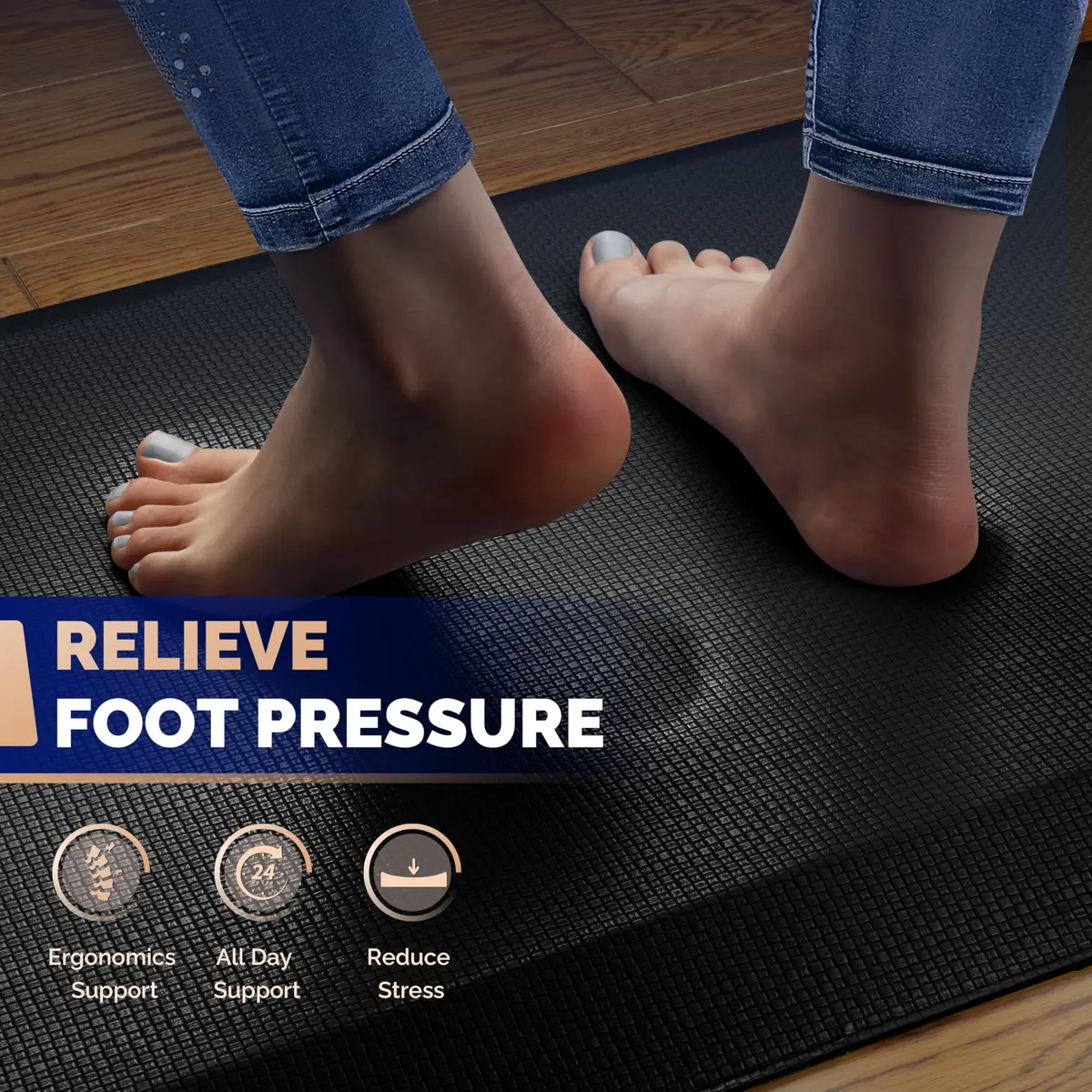 FEATOL Anti Fatigue Mat for Standing Desk & Kitchen Floor, 9/10 Extra Thick | Ergonomic Support for Long Standing - view 3