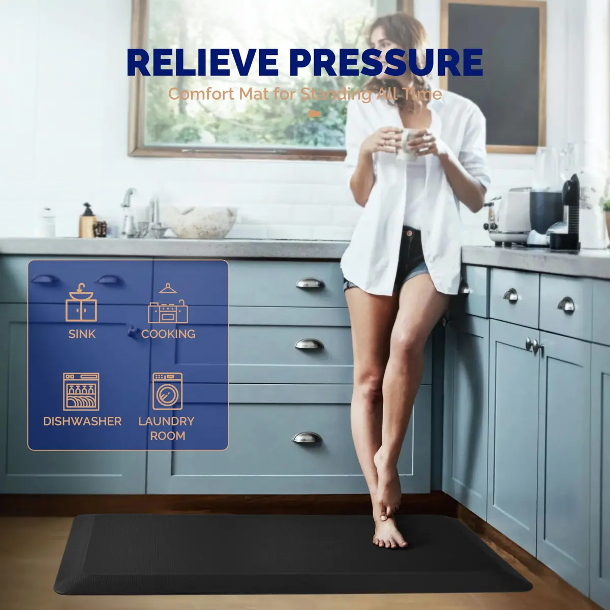 FEATOL Anti Fatigue Mat for Standing Desk & Kitchen Floor, 9/10 Extra Thick | Ergonomic Support for Long Standing - view 4