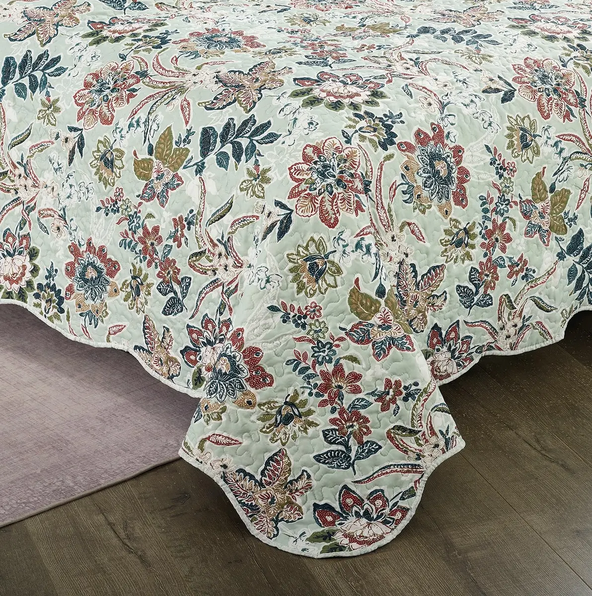 Brilliant Sunshine Green Bedding Set Full/Queen | Vintage Floral Design, All Seasons, Microfiber - view 7