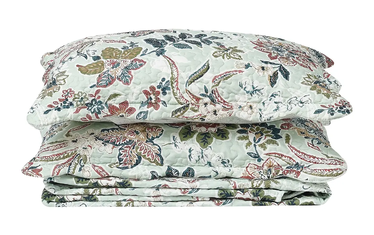 Brilliant Sunshine Green Bedding Set Full/Queen | Vintage Floral Design, All Seasons, Microfiber - view 9