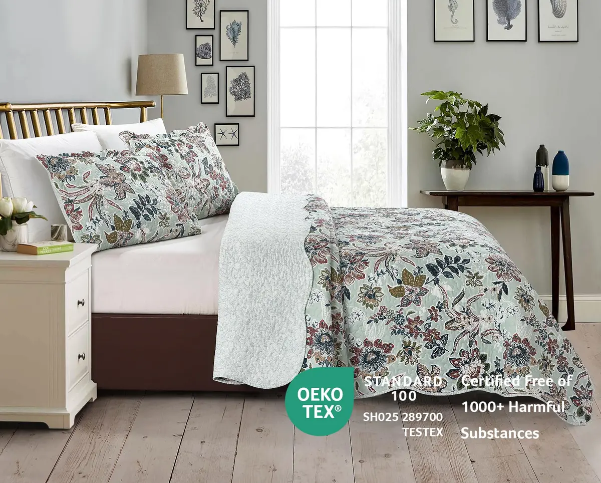 Brilliant Sunshine Green Bedding Set Full/Queen | Vintage Floral Design, All Seasons, Microfiber - view 2