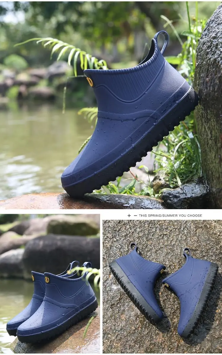 jessie Men's Blue Slip-On Waterproof Ankle Rain Boots Size 8.5 (US) | Non-Slip Rubber Work Footwear - view 7