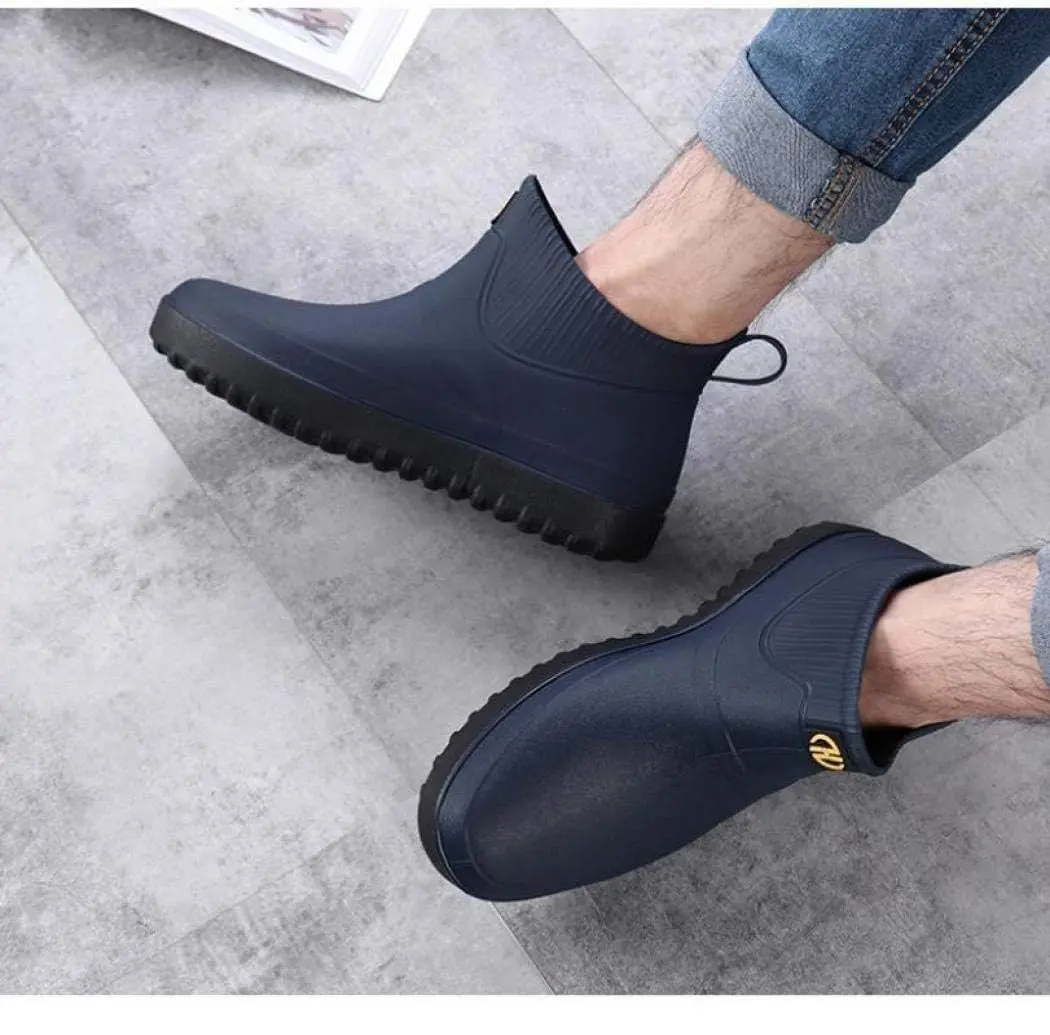 jessie Men's Blue Slip-On Waterproof Ankle Rain Boots Size 8.5 (US) | Non-Slip Rubber Work Footwear - view 2