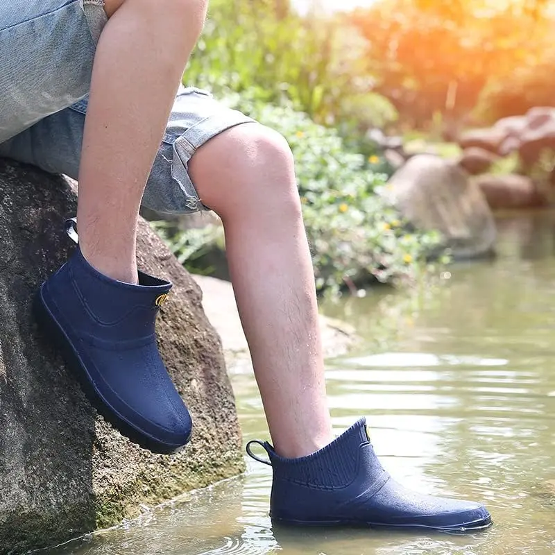 jessie Men's Blue Slip-On Waterproof Ankle Rain Boots Size 8.5 (US) | Non-Slip Rubber Work Footwear - view 4