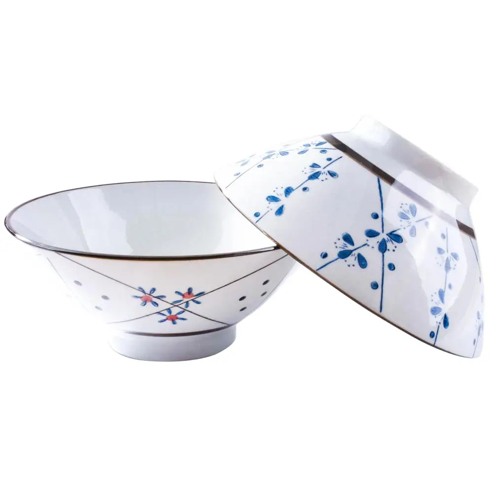 Cerficer Japanese Ceramic Ramen Bowl Set of 2 | 7.5 Inch Deep Soup Bowls, 34.6 OZ, Microwave & Dishwasher Safe - main product image