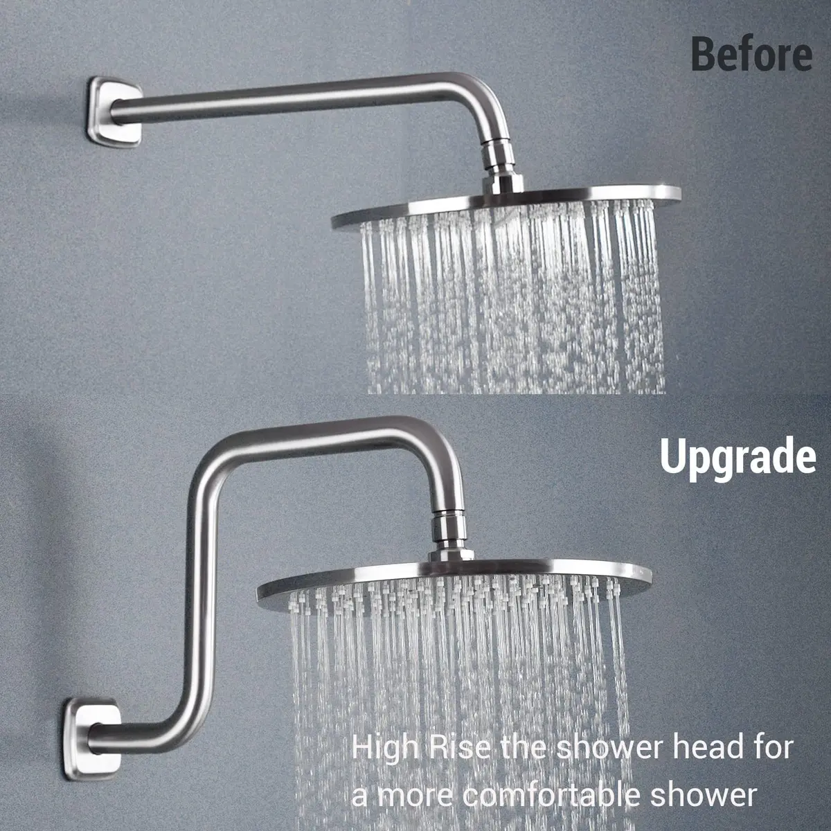 TRUSTMI Shower Arm with Flange, 13 Inch Stainless Steel, Brushed Nickel | High Rise Rainfall Extension - view 7