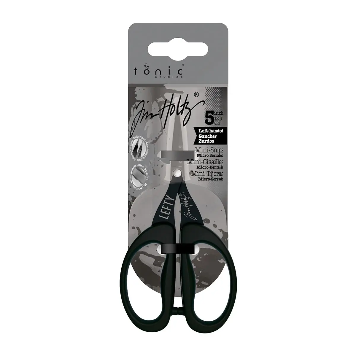 Tonic Studios Tim Holtz Left Handed Scissors 5 Inch Mini Snips with Micro Serrated Blade | Precision Crafting Tool - main product image