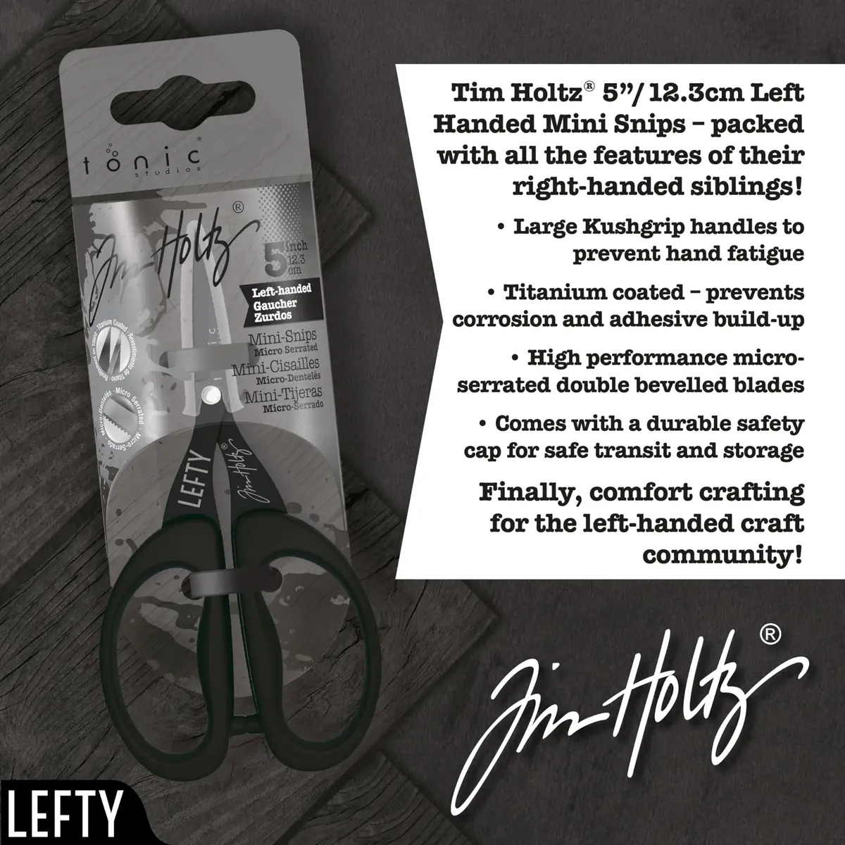 Tonic Studios Tim Holtz Left Handed Scissors 5 Inch Mini Snips with Micro Serrated Blade | Precision Crafting Tool - view 9