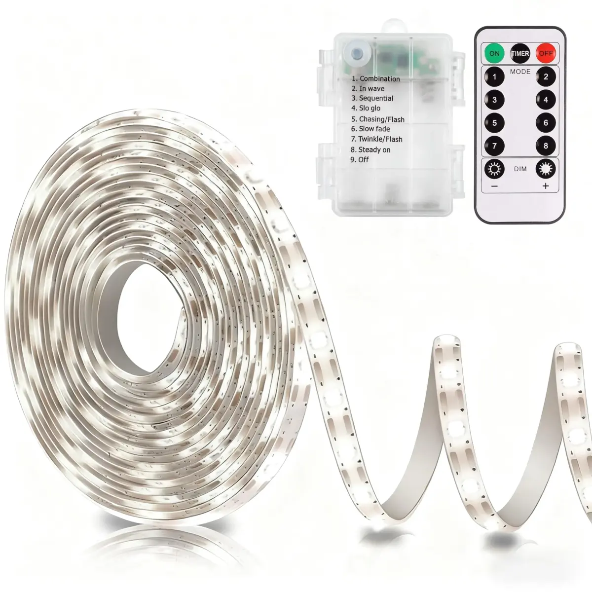 echosari Cool White 9.8ft Battery Operated LED Strip Lights with Remote, 8 Modes, Dimmable - main product image