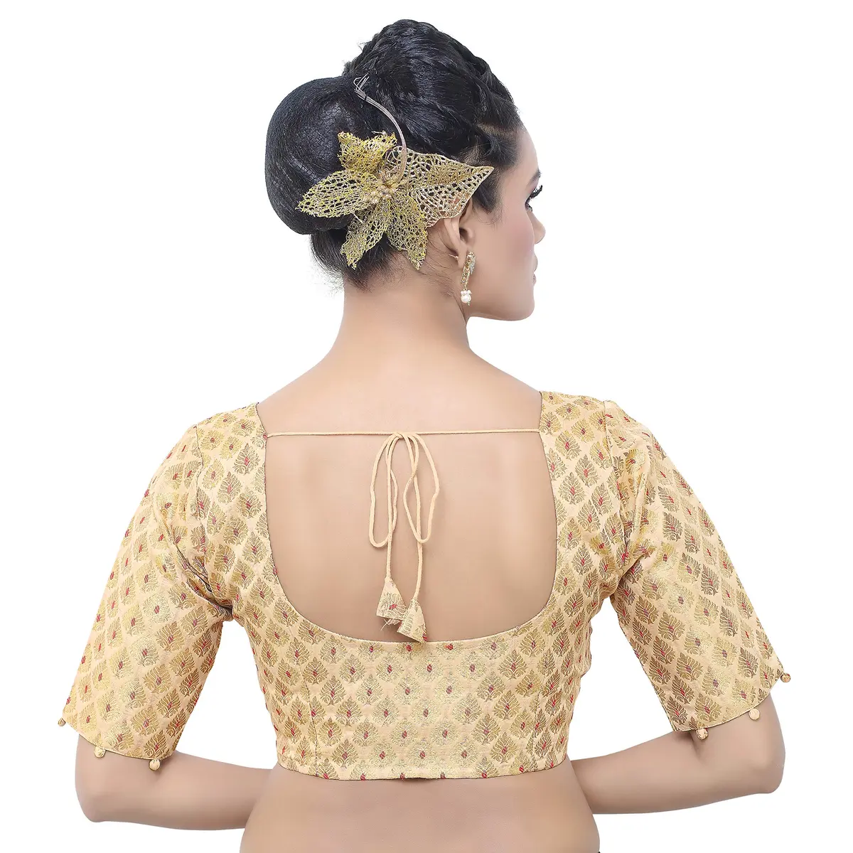 Madhu Fashion Women's Brocade & Georgette Blouse (42, Gold) | Elegant Ceremony Wear - view 2