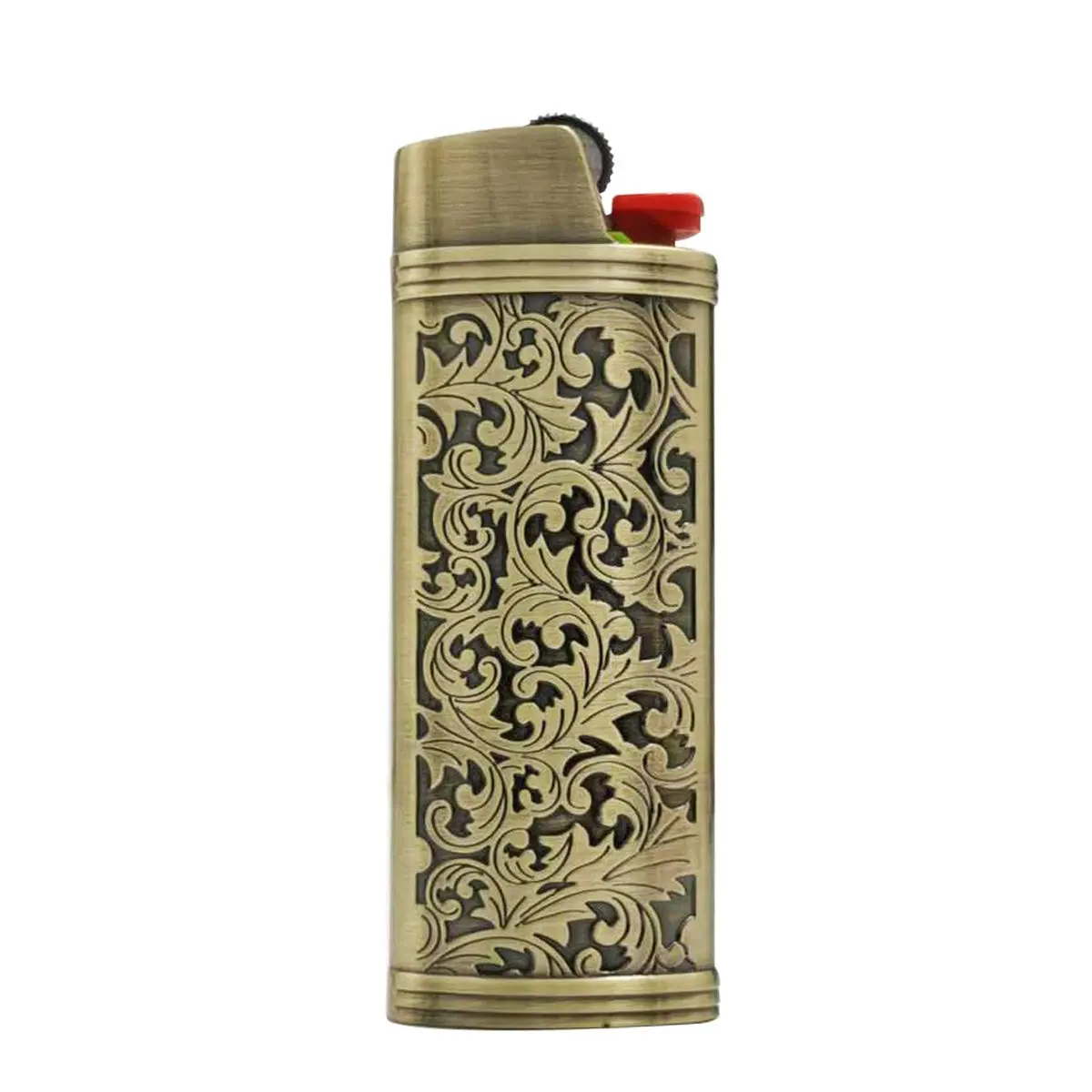 Lucklybestseller Metal Lighter Case Holder Vintage Floral Stamped for BIC Full Size Lighter J6 | Classic Metal Lighter Cover with Carved Patterns - main product image