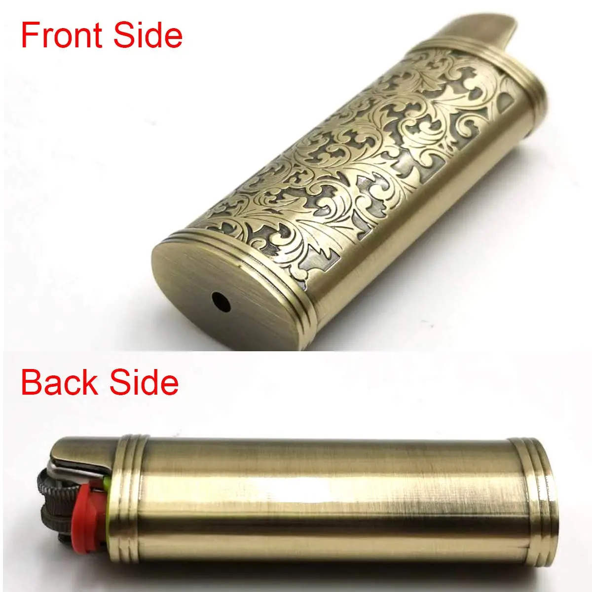 Lucklybestseller Metal Lighter Case Holder Vintage Floral Stamped for BIC Full Size Lighter J6 | Classic Metal Lighter Cover with Carved Patterns - view 3