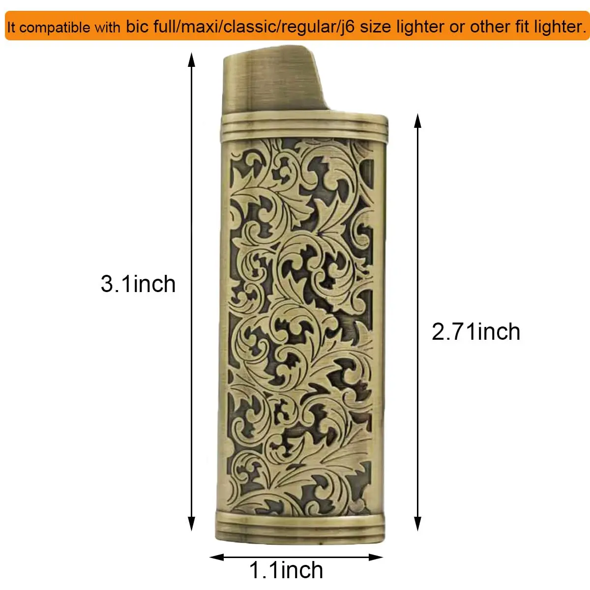 Lucklybestseller Metal Lighter Case Holder Vintage Floral Stamped for BIC Full Size Lighter J6 | Classic Metal Lighter Cover with Carved Patterns - view 4