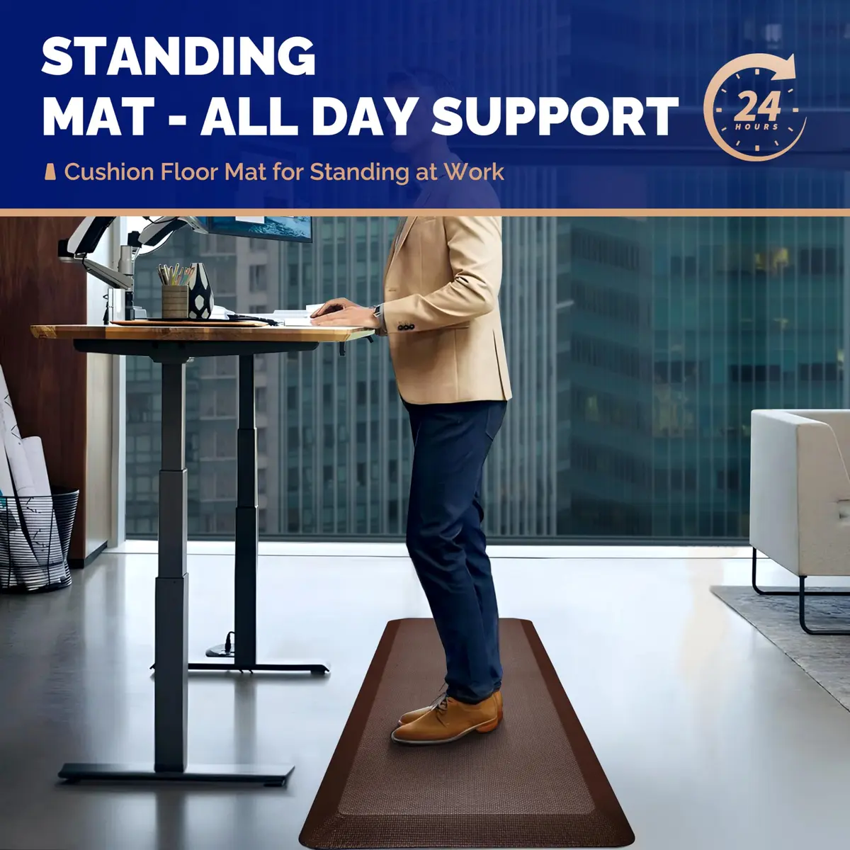 FEATOL Anti Fatigue Mat for Standing Desk & Kitchen Floor | 9/10" Extra Thick Support - view 2