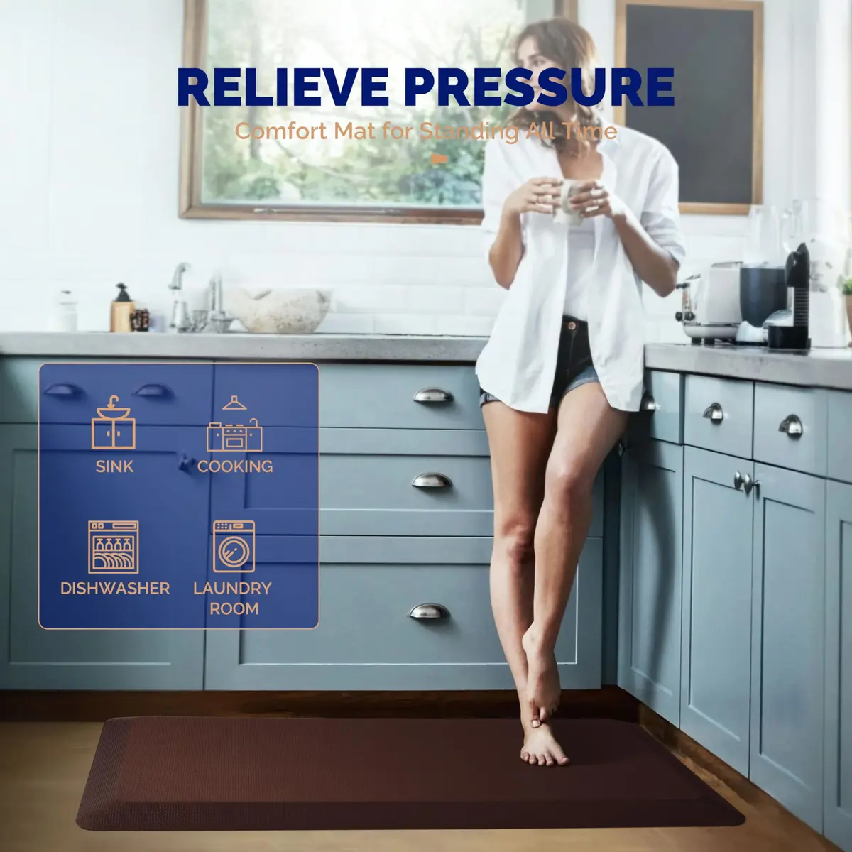 FEATOL Anti Fatigue Mat for Standing Desk & Kitchen Floor | 9/10" Extra Thick Support - view 4