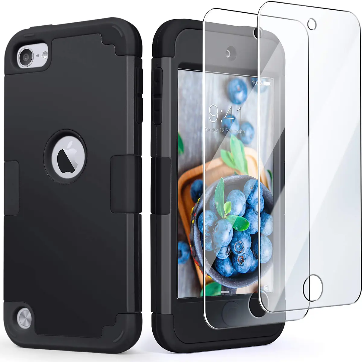 IDweel Black Hybrid Case with 2 Screen Protectors for iPod Touch 7th/6th/5th Gen | Heavy Duty Protection - main product image