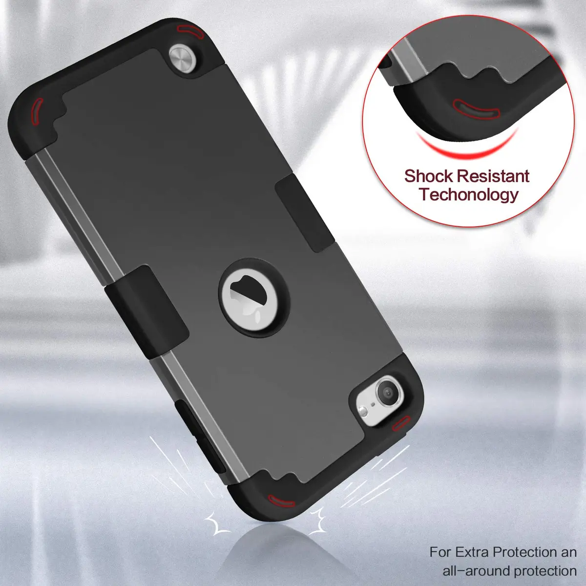 IDweel Black Hybrid Case with 2 Screen Protectors for iPod Touch 7th/6th/5th Gen | Heavy Duty Protection - view 5