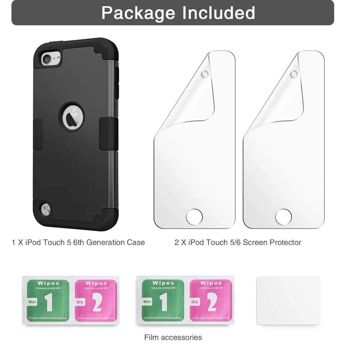 IDweel Black Hybrid Case with 2 Screen Protectors for iPod Touch 7th/6th/5th Gen | Heavy Duty Protection - view 9