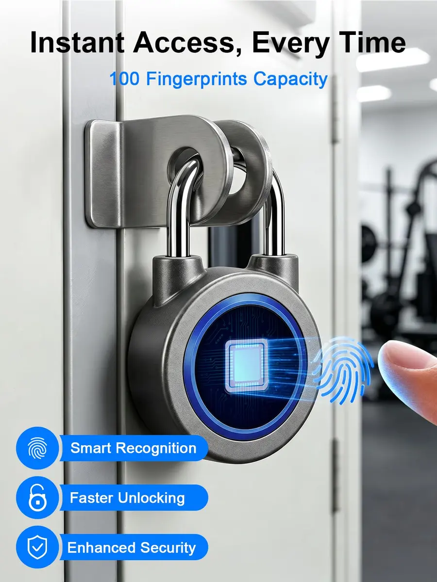 MEGAFEIS Biometric Fingerprint Padlock Blue 1.97in (5cm) Shackle | Bluetooth App Control - view 4