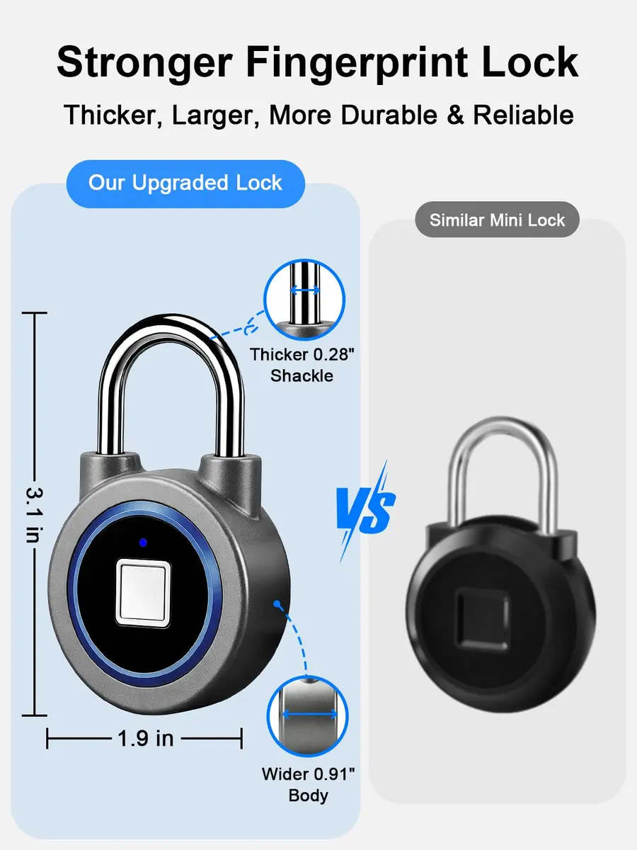 MEGAFEIS Biometric Fingerprint Padlock Blue 1.97in (5cm) Shackle | Bluetooth App Control - view 6