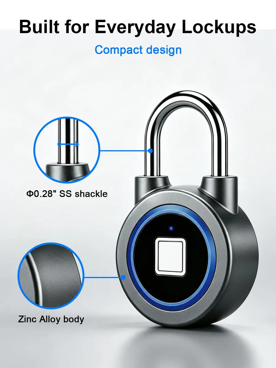 MEGAFEIS Biometric Fingerprint Padlock Blue 1.97in (5cm) Shackle | Bluetooth App Control - view 7