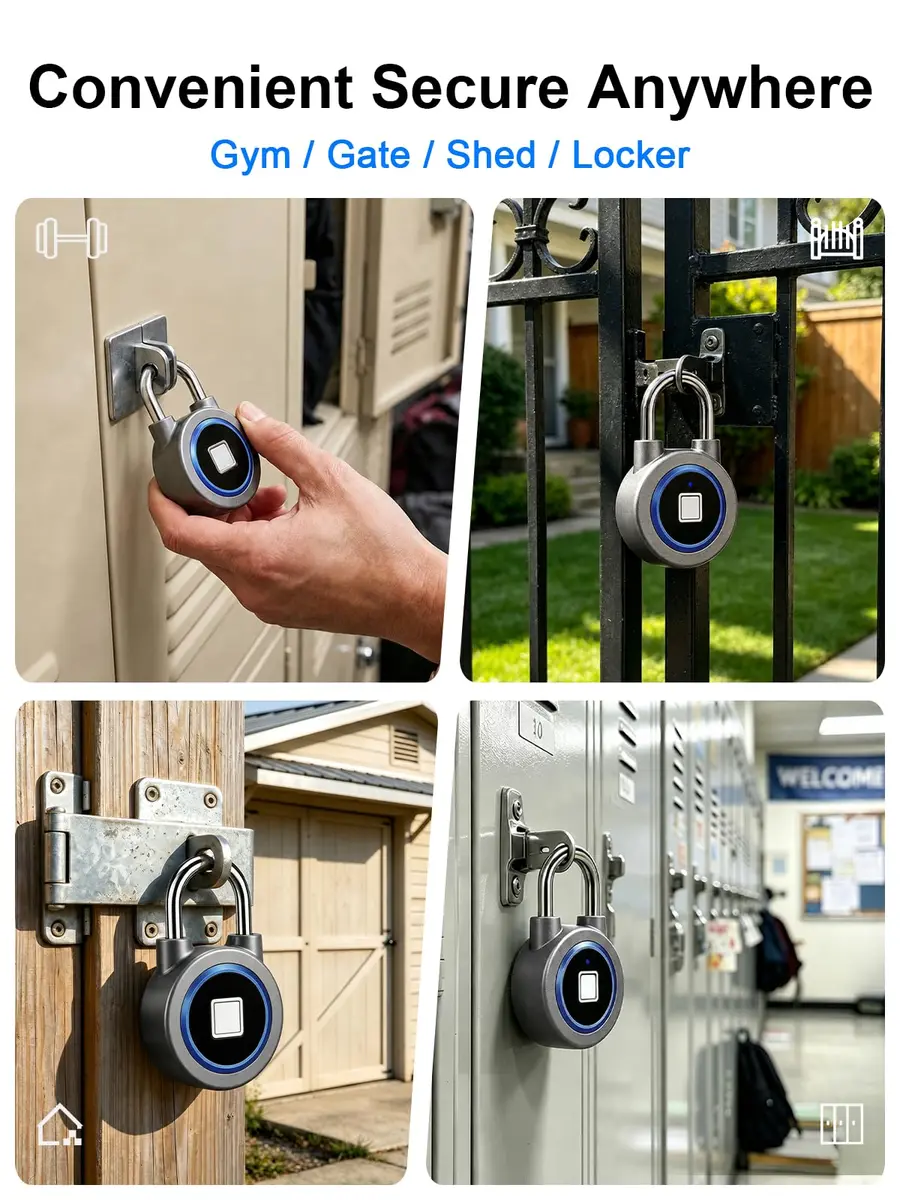 MEGAFEIS Biometric Fingerprint Padlock Blue 1.97in (5cm) Shackle | Bluetooth App Control - view 3
