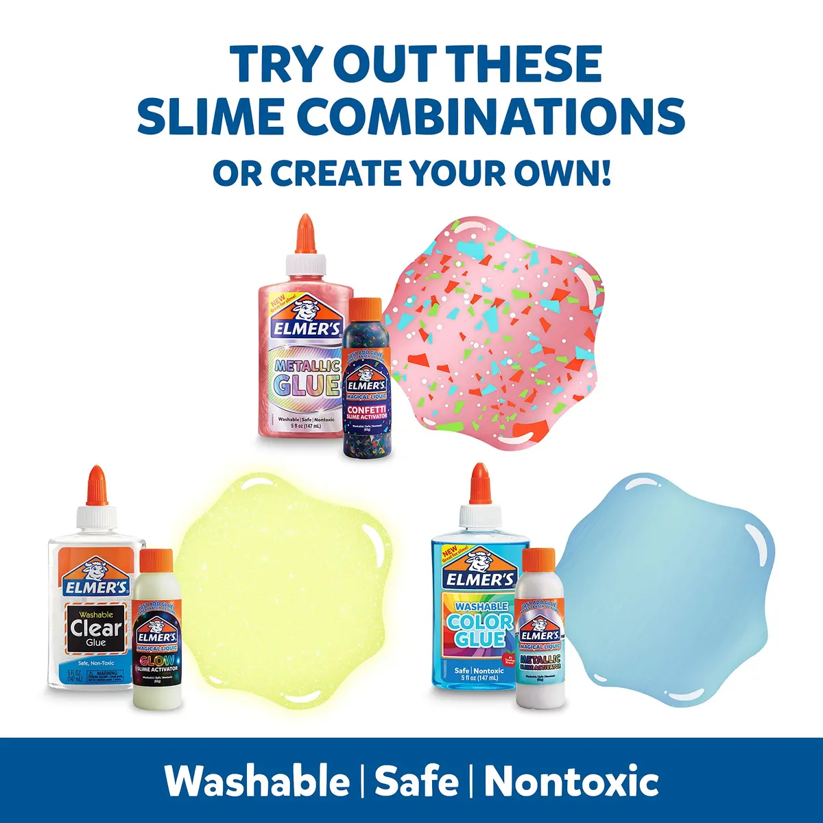 Elmer's Slime Kit 6 Count | Washable, Nontoxic, Metallic & Clear Slime - view 2