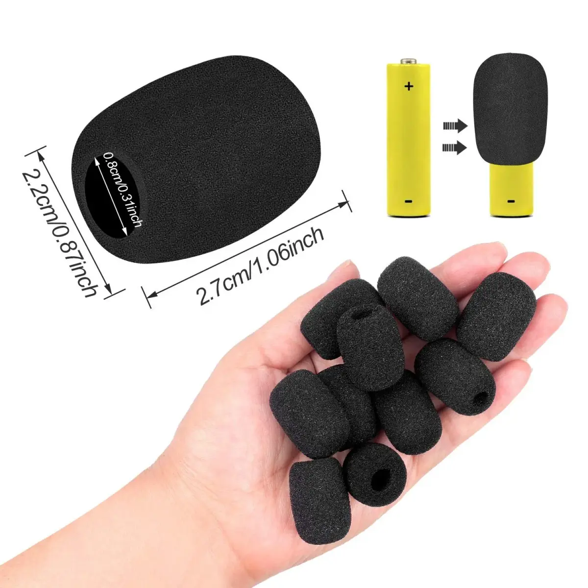 Phinus 10 Pack Lapel Microphone Windscreen Foam Covers 12mm Caliber | Noise Reduction for Headsets - view 3