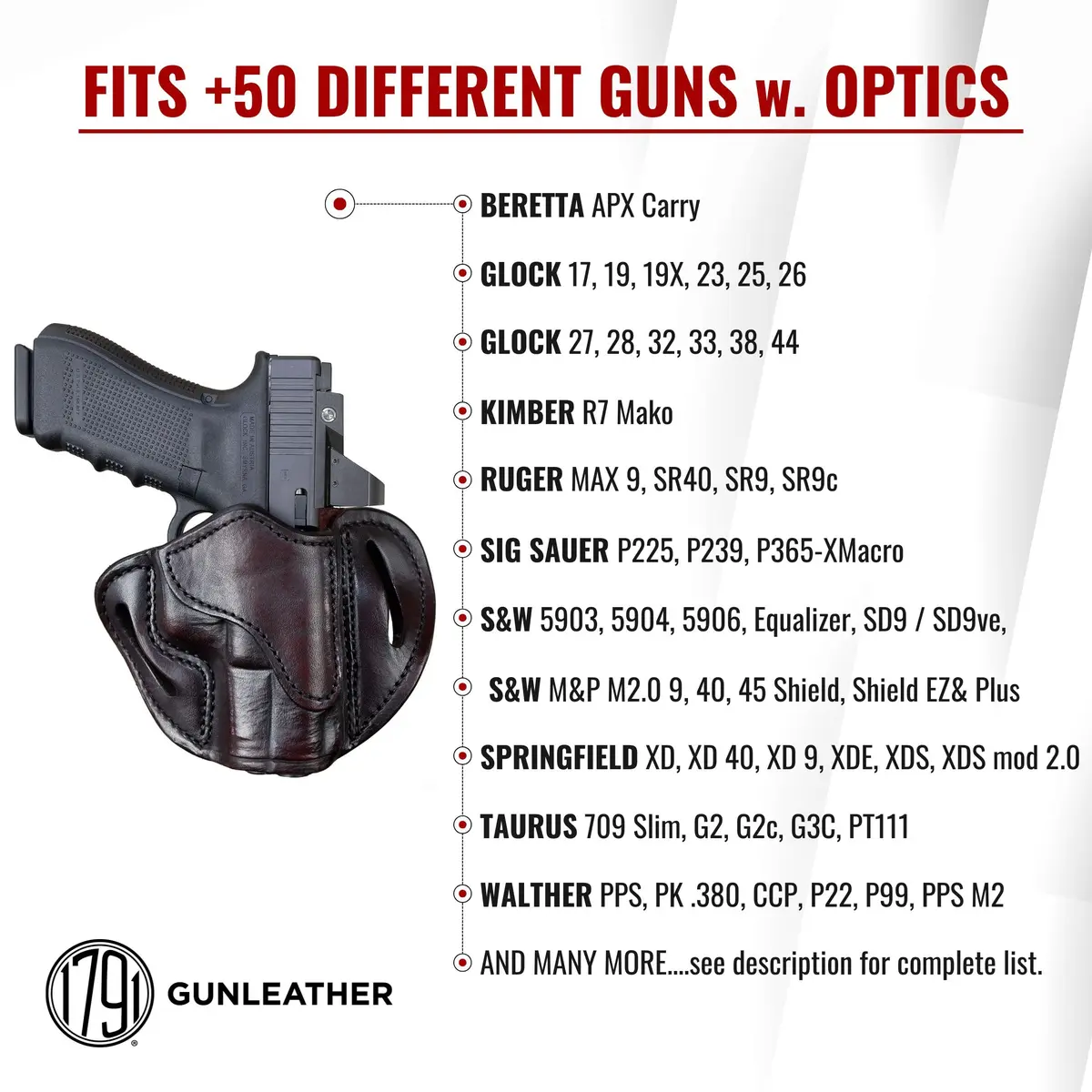 1791 Gunleather OWB Holster Fits Glock 19, 26, 27, Shield Plus, VP40, XDS | Concealed Carry Leather - view 3