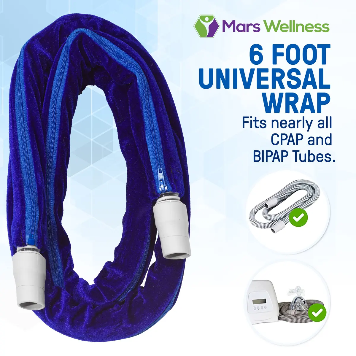 MARS WELLNESS CPAP Tube Hose Cover - Wrap Fleece Skin - Full Length Zipper (6 Foot) | Insulation & Noise Reduction - view 6