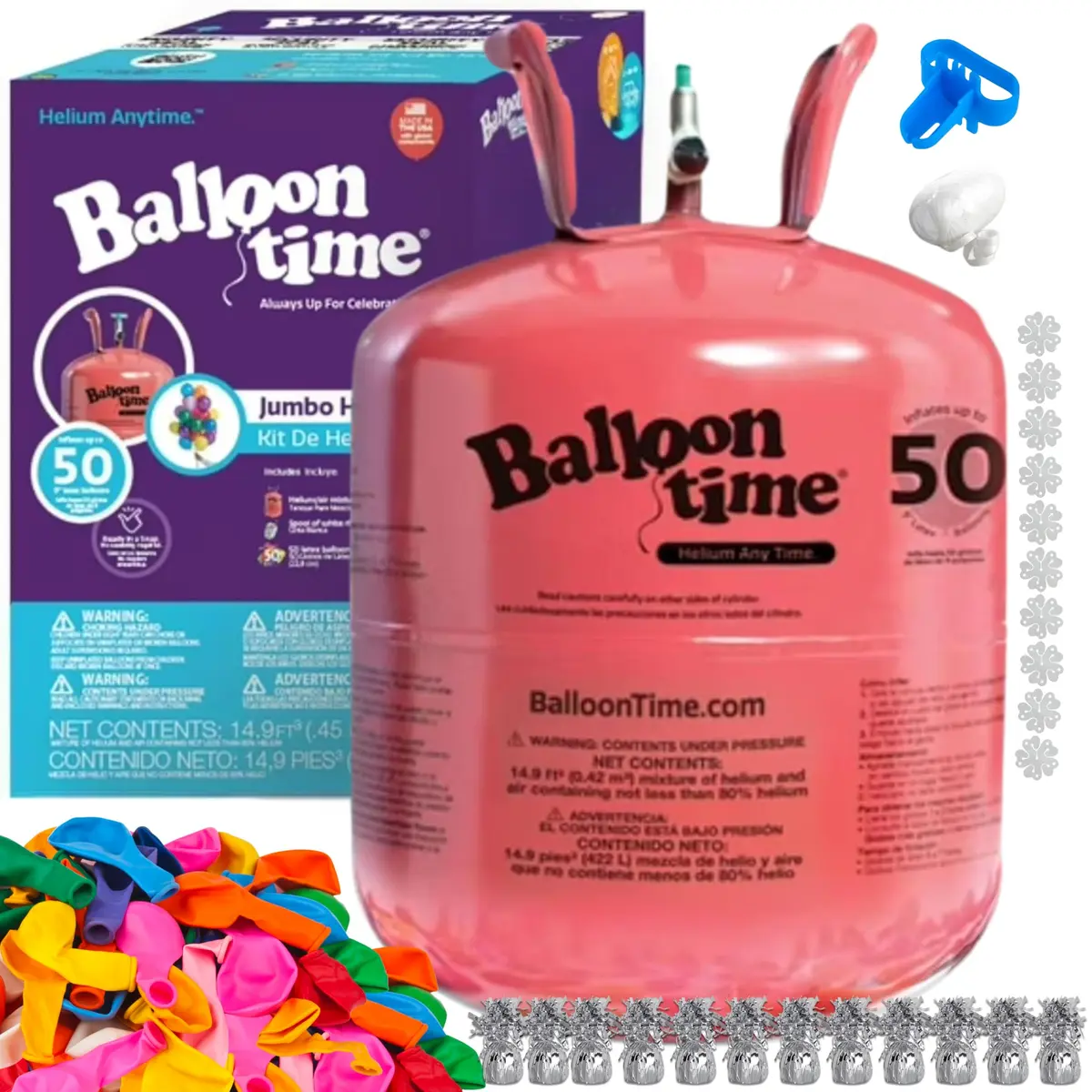 BLUE RIBBON Helium Tank with 50 Balloons & Accessories | 14.9 cu. ft (422 L) Helium Gas - main product image