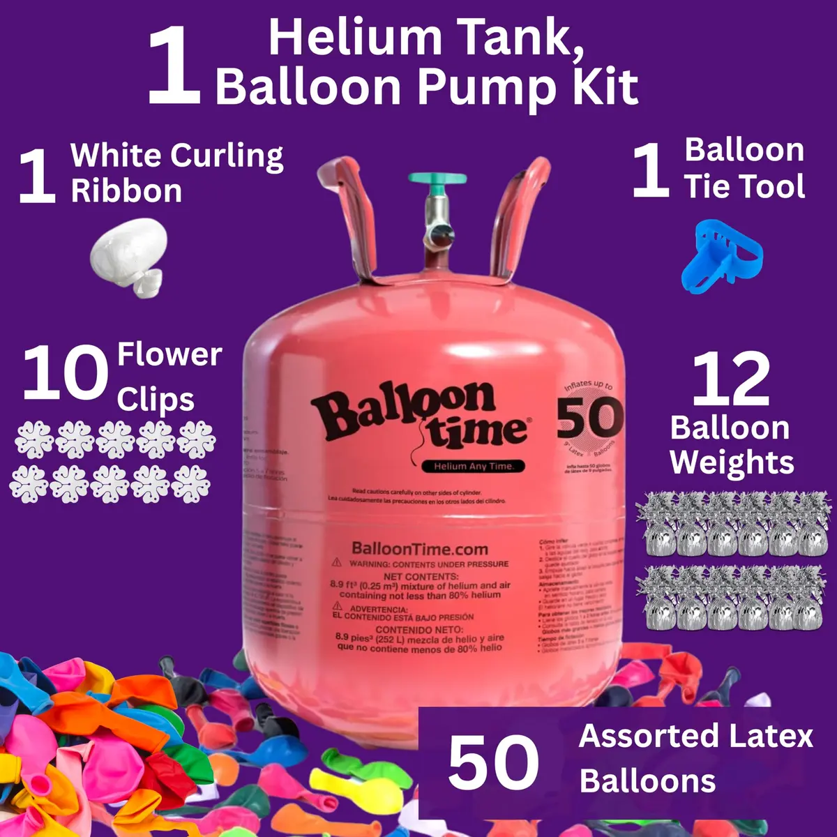 BLUE RIBBON Helium Tank with 50 Balloons & Accessories | 14.9 cu. ft (422 L) Helium Gas - view 2