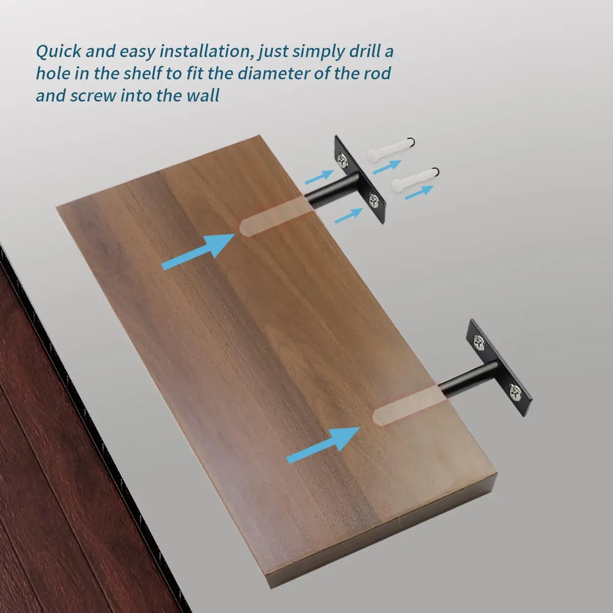 Antrader 4-Inch Concealed Floating Shelf Brackets (100mm Rod, Black) | Heavy Duty Cold Rolled Steel for Raw Wood Shelves - view 4