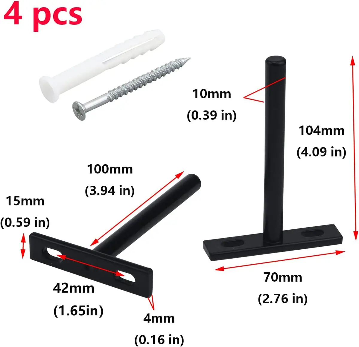 Antrader 4-Inch Concealed Floating Shelf Brackets (100mm Rod, Black) | Heavy Duty Cold Rolled Steel for Raw Wood Shelves - view 3