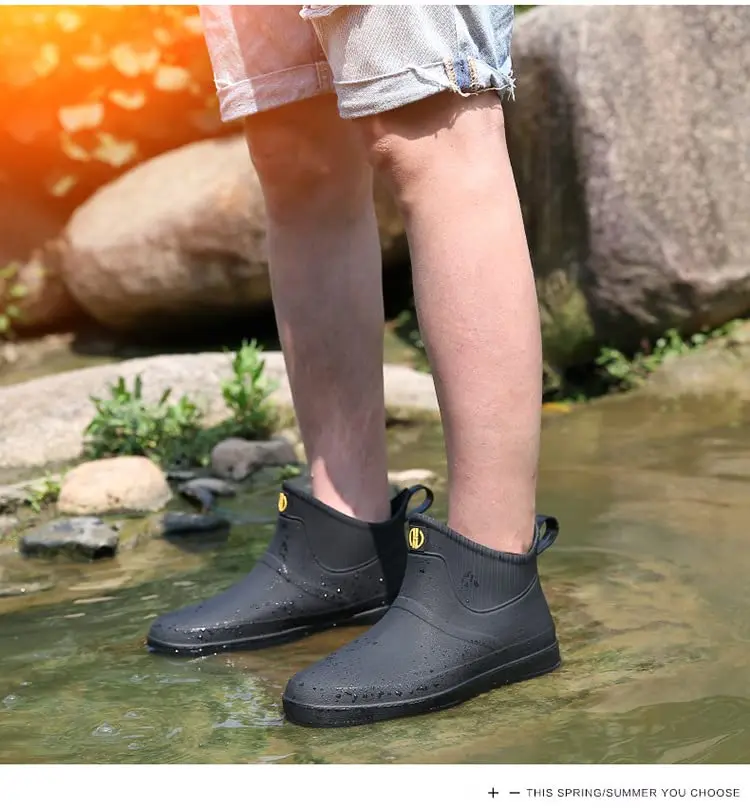 jessie Men's Waterproof Ankle Rain Boots Slip On Rubber Casual Shoes (US 8.5, Black) - view 4