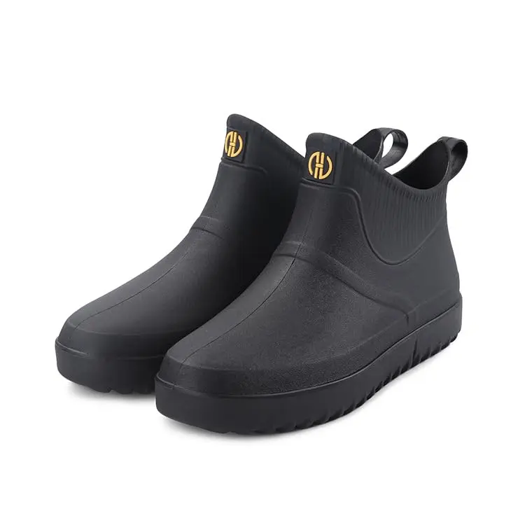 jessie Men's Waterproof Ankle Rain Boots Slip On Rubber Casual Shoes (US 8.5, Black) - view 6