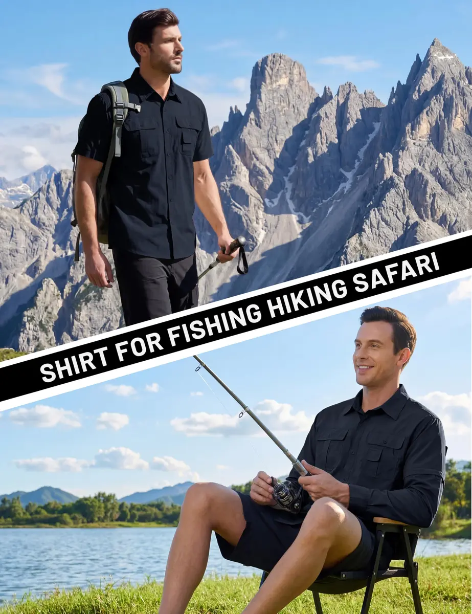 TACVASEN Men's Zip Off Hiking Shirts Long Sleeve Navy XL | Breathable Quick-Dry Nylon - view 6