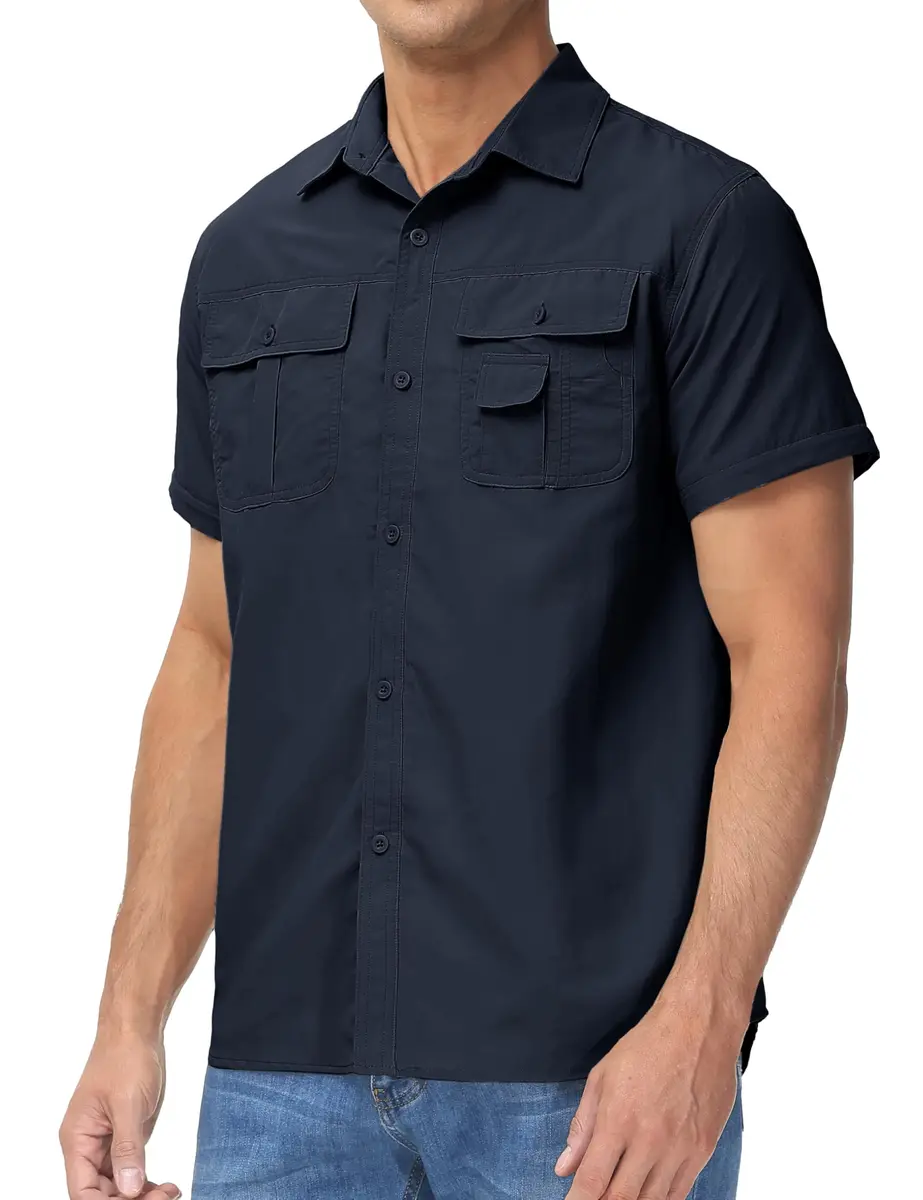 TACVASEN Men's Zip Off Hiking Shirts Long Sleeve Navy XL | Breathable Quick-Dry Nylon - view 2