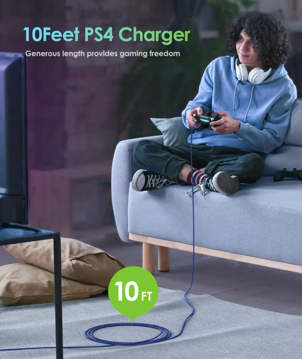 6amLifestyle 2 Pack 10ft (3m) Micro USB Charging Cables | Braided Nylon for PS4 Controllers - view 2