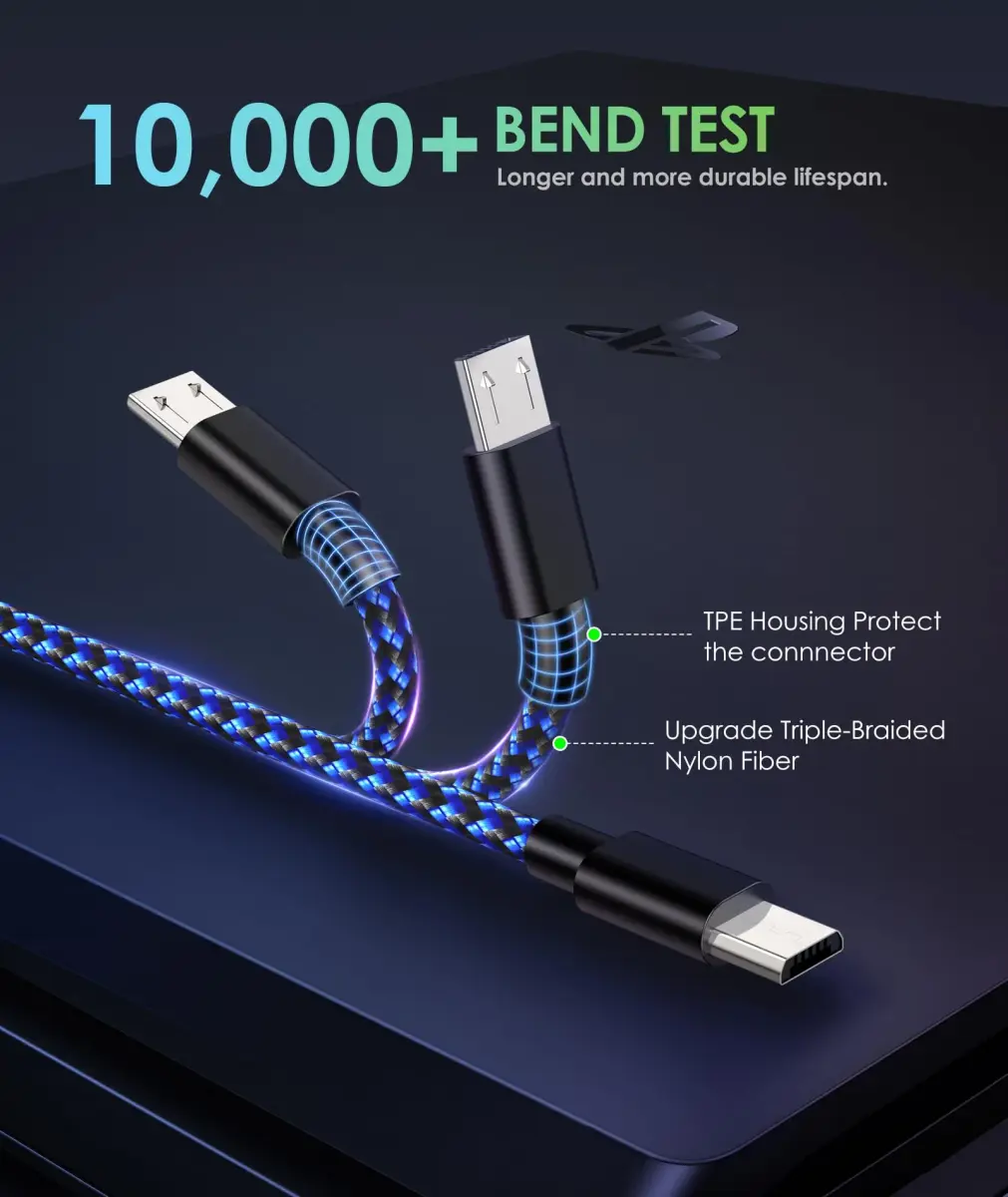 6amLifestyle 2 Pack 10ft (3m) Micro USB Charging Cables | Braided Nylon for PS4 Controllers - view 3