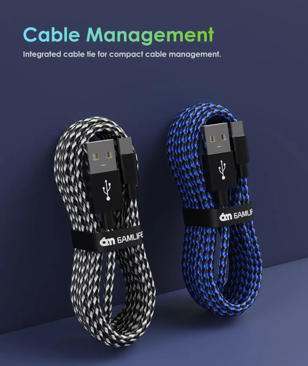 6amLifestyle 2 Pack 10ft (3m) Micro USB Charging Cables | Braided Nylon for PS4 Controllers - view 4