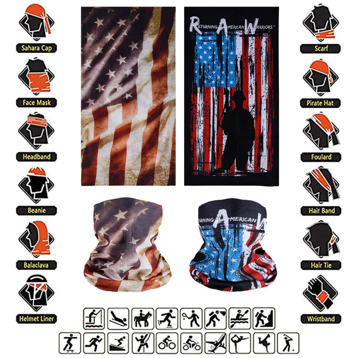 Cutewing American Flag Neck Gaiter Masks (10-Pack) | Breathable Polyester Microfiber for Sports & Outdoors - view 2