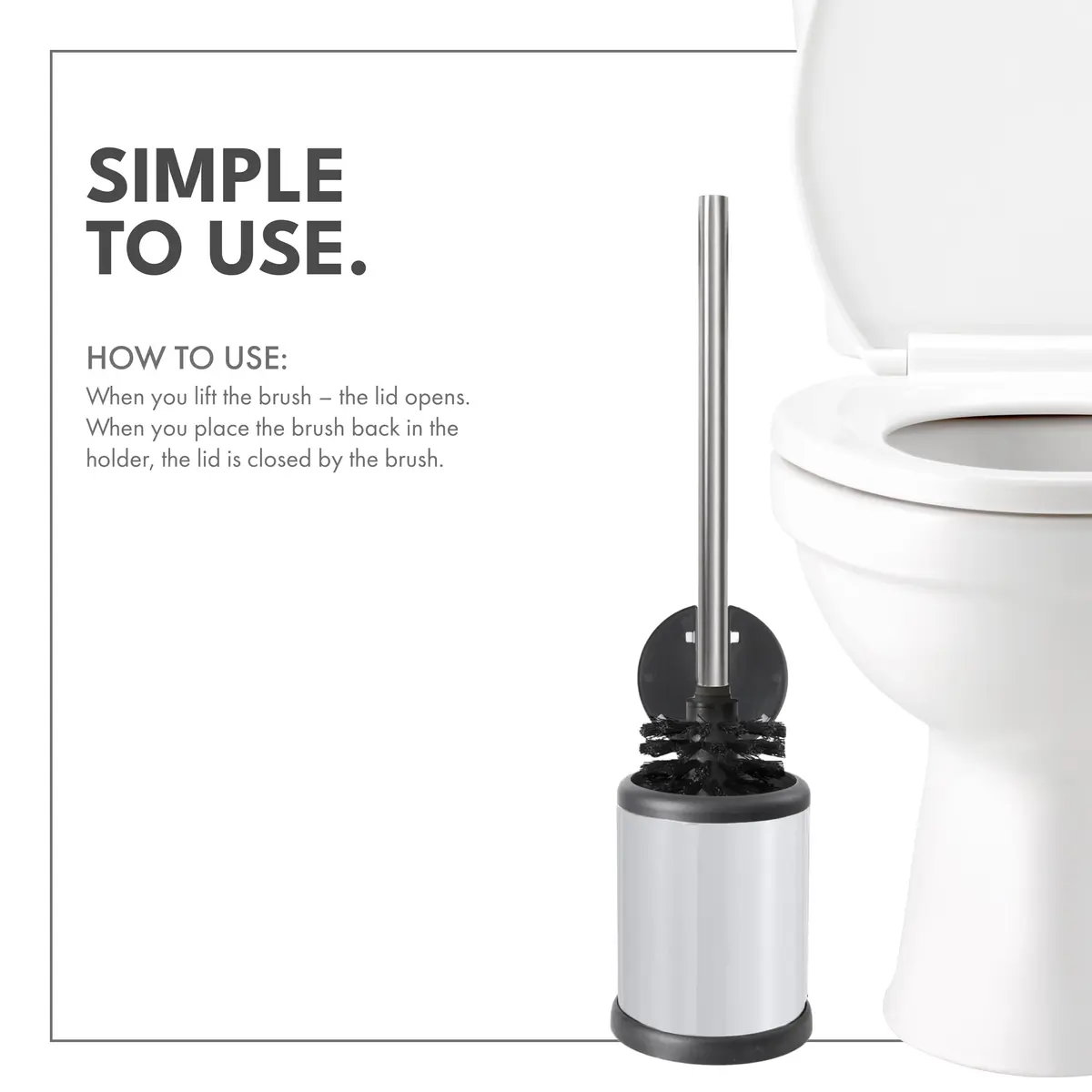 ToiletTree Products Toilet Brush with Lid (White 2 Pack) | Hands-Free Lid Operation, Compact & Stylish Bathroom Accessory - view 7