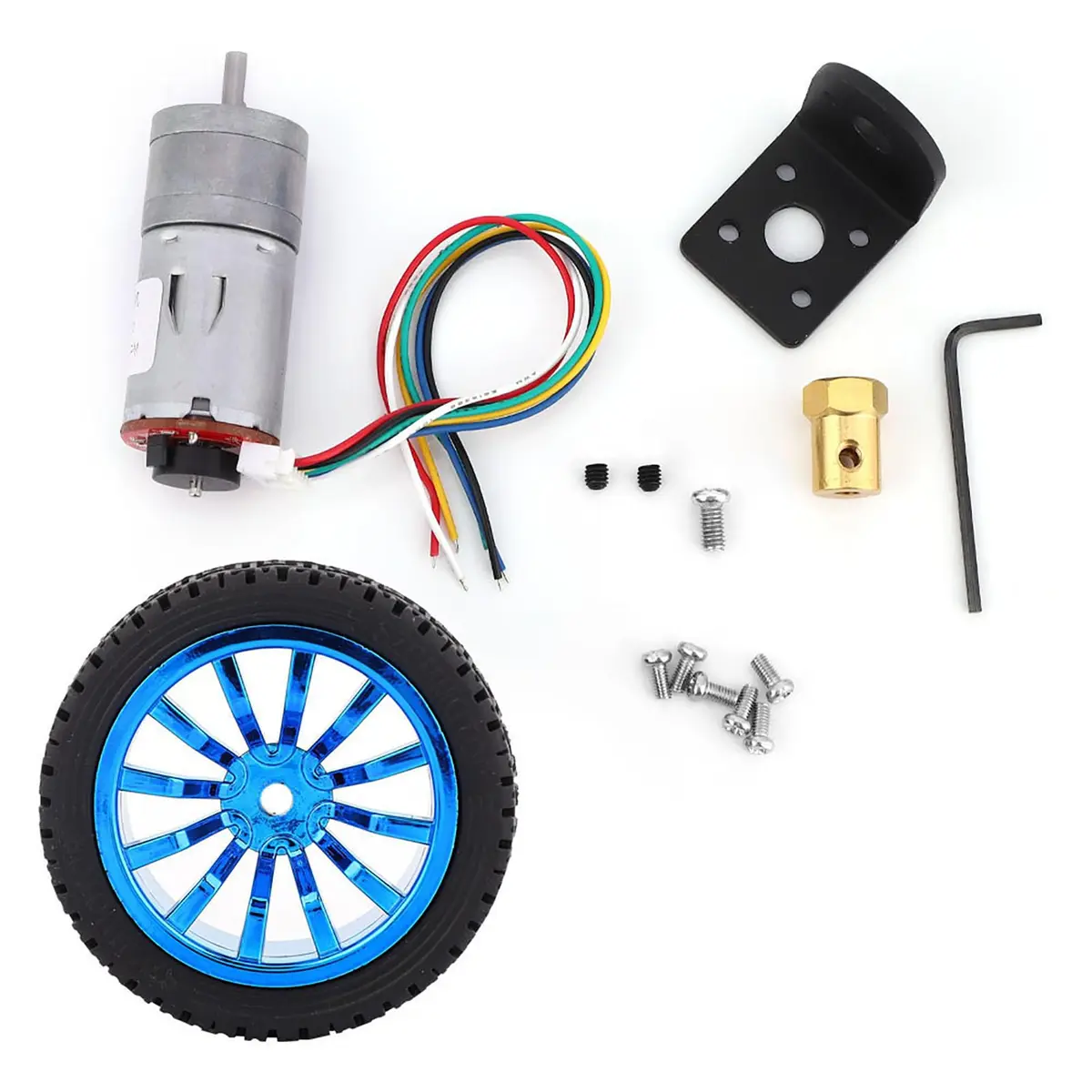 Garosa 12V Electric Gear Motor with Mounting Bracket | 130 RPM, Full Metal Gear, Rubber Tire Kit for DIY Robots & Smart Cars - main product image