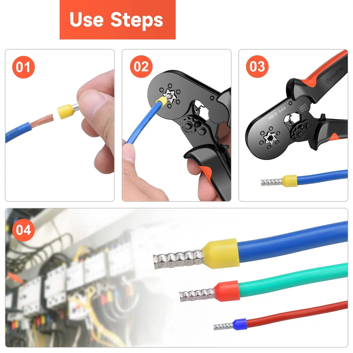 Preciva Ferrule Crimping Tool Self-Adjust Ratchet Wire Terminal Crimper for AWG23-10 | Hexagonal Serrated Profile - view 5
