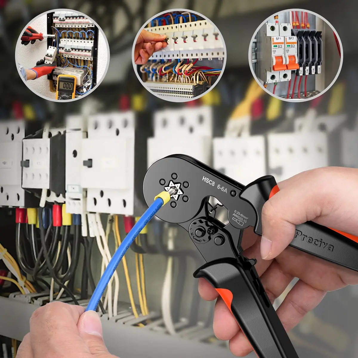 Preciva Ferrule Crimping Tool Self-Adjust Ratchet Wire Terminal Crimper for AWG23-10 | Hexagonal Serrated Profile - view 7