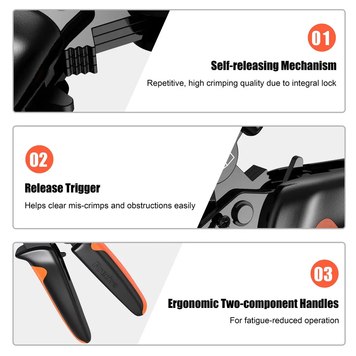 Preciva Ferrule Crimping Tool Self-Adjust Ratchet Wire Terminal Crimper for AWG23-10 | Hexagonal Serrated Profile - view 4