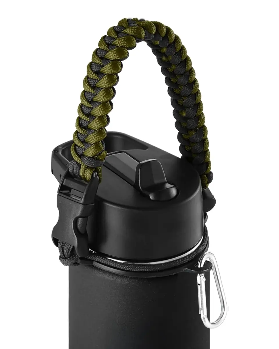 IRON °FLASK Paracord Handle for Wide Mouth Water Bottles - Olive Green | Built-in Survival Tools - main product image