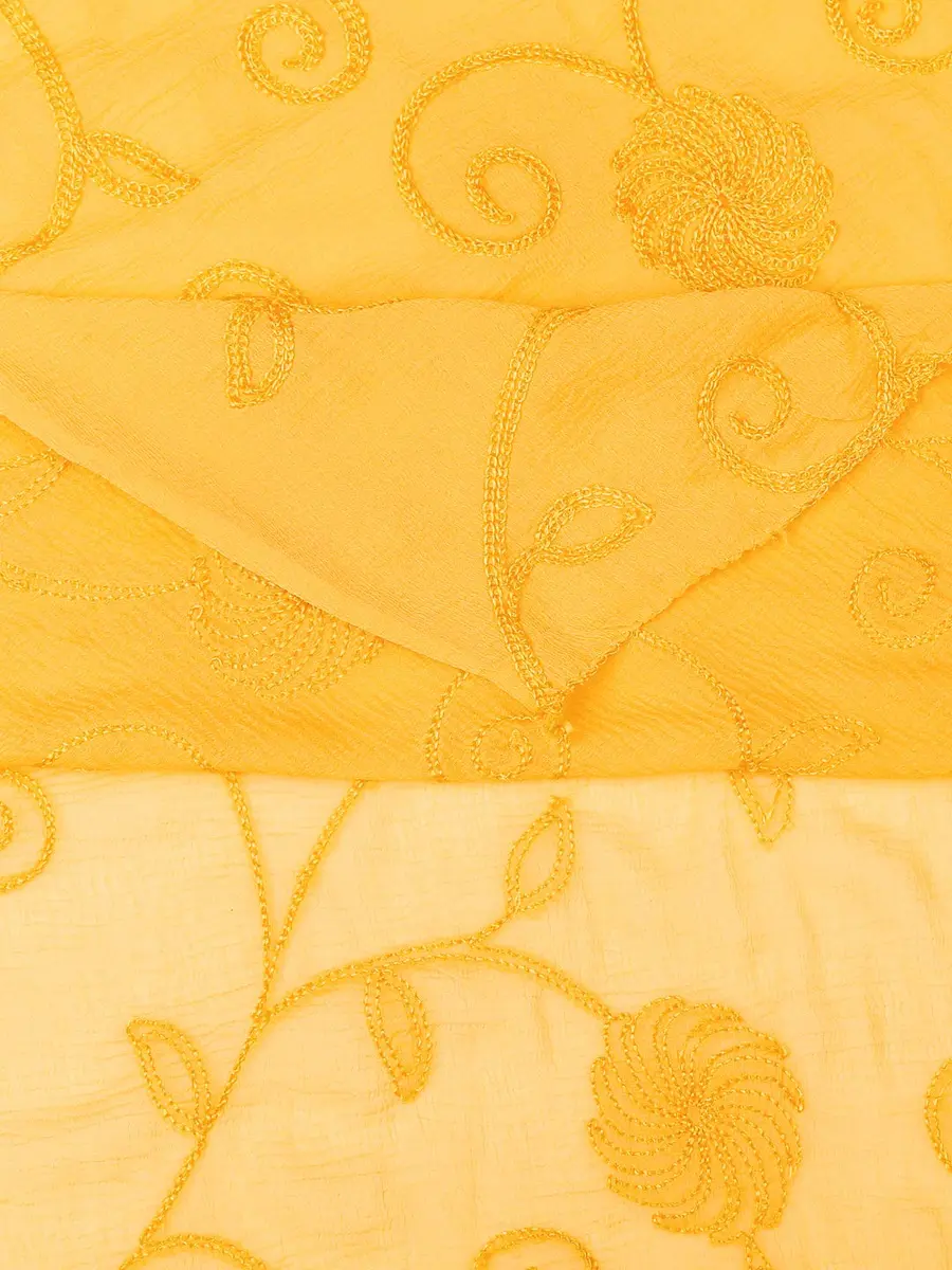 DUPATTA BAZAAR Embroidered Yellow Chiffon Dupatta 240cm (94in) x 84cm (33in) - view 6
