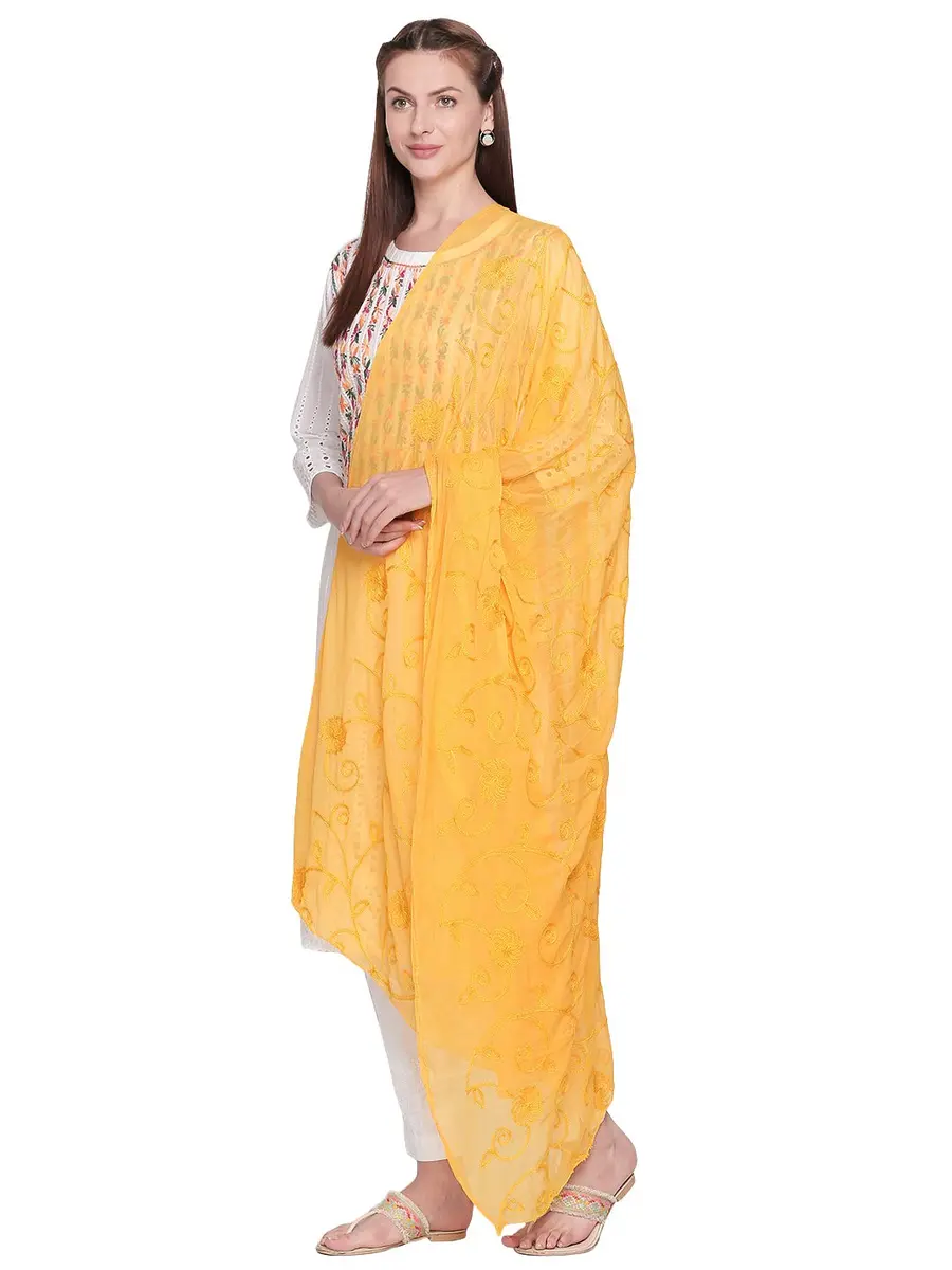DUPATTA BAZAAR Embroidered Yellow Chiffon Dupatta 240cm (94in) x 84cm (33in) - view 2